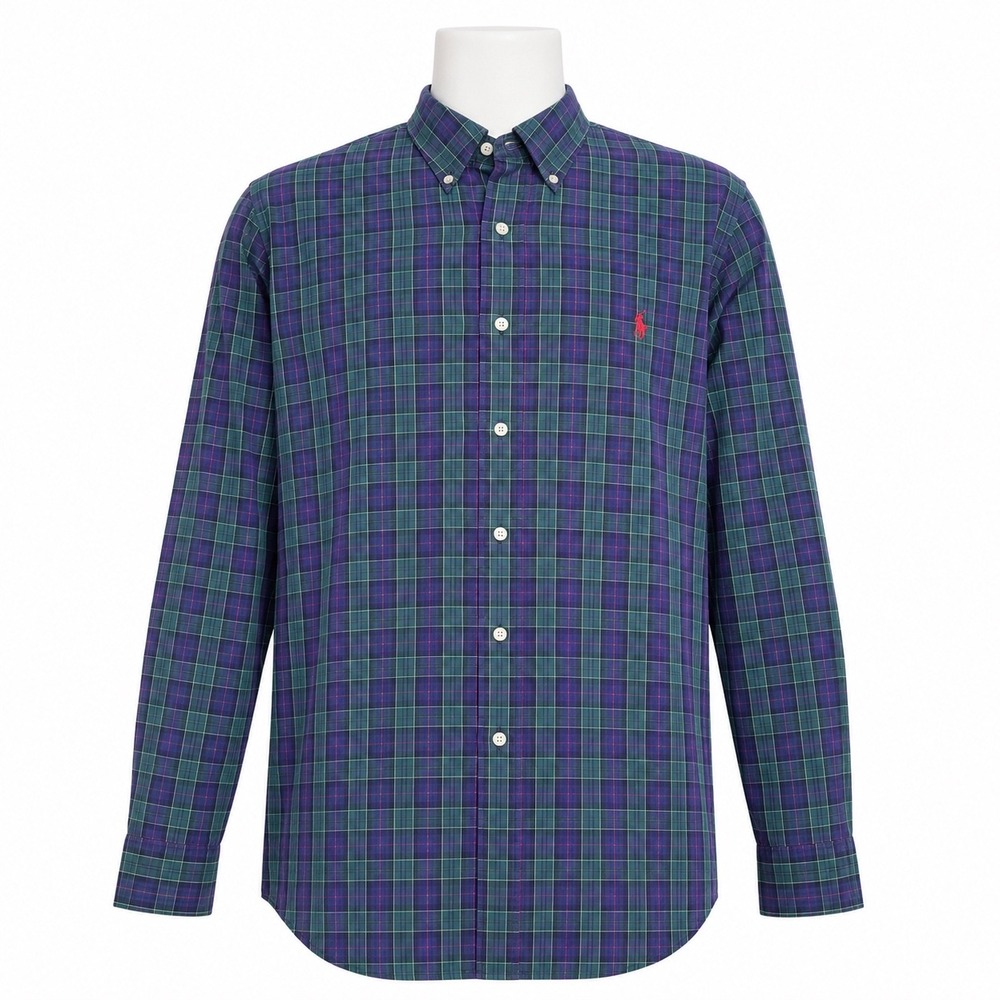 Vintage Ralph Lauren Blake Plaid Shirt Button Down Purple Green Mens L Preppy